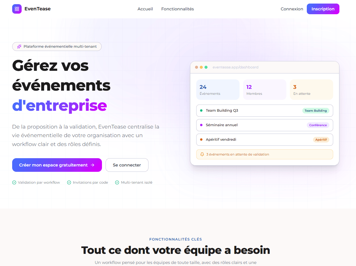 Hero de la landing page EvenTease